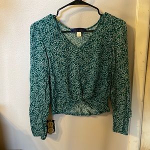 Blue Rain, size small, dark green, long sleeved crop top